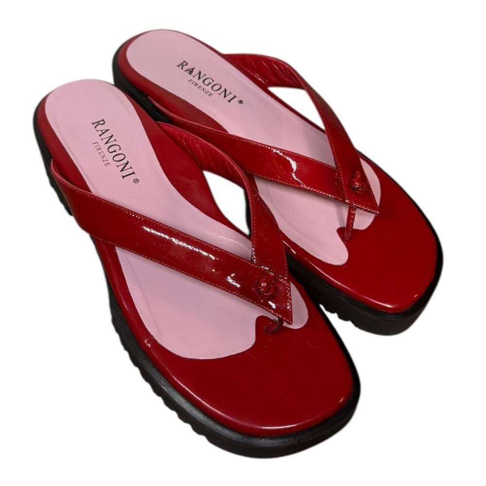 RANGONI FIRENZE Cherry Red Flip Flop Sandal Made In Italy SZ 7B